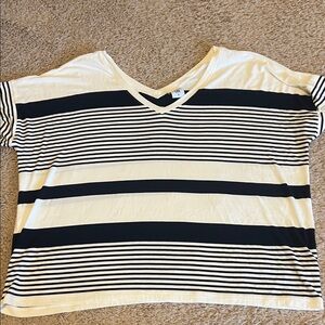 CAbi Navy and White Striped V-Neck Tee